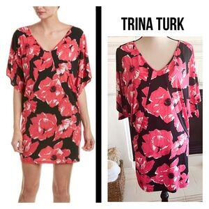 Trina Turk Presley Dolman Sleeve Floral Poppy Print Pullover Mini Dress Size S